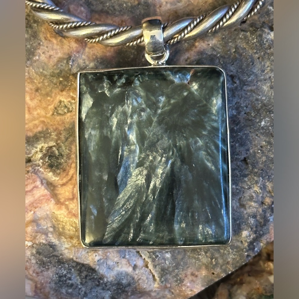 Seraphinite Rectangle Sterling Silver Pendant - image 1